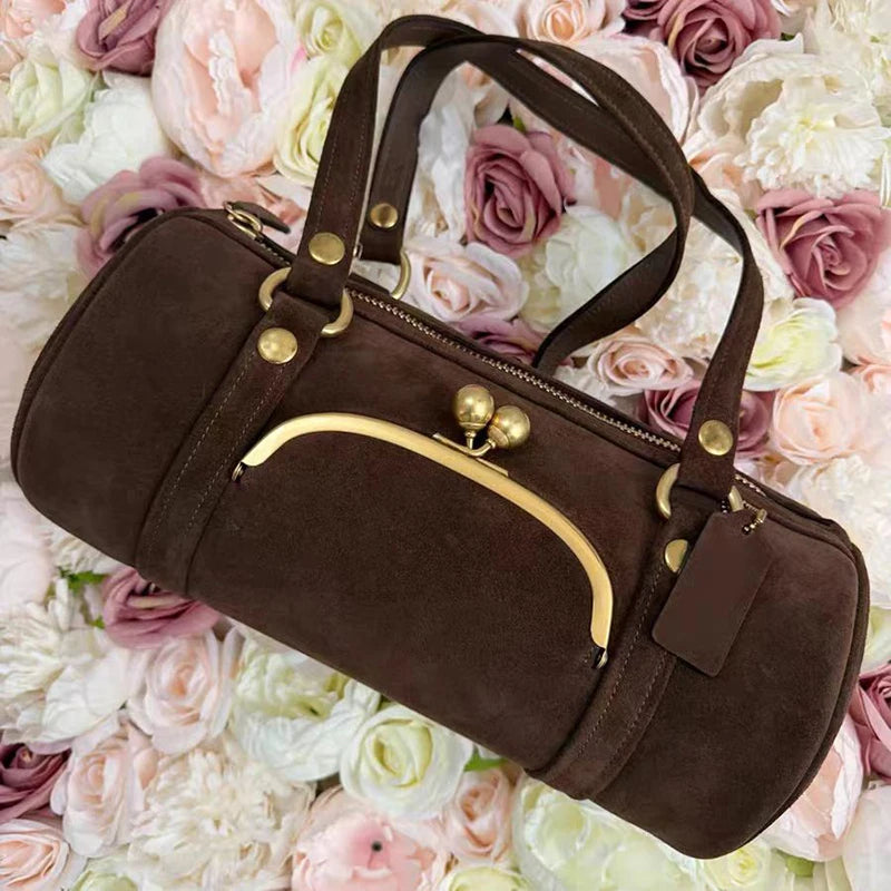 Women's Brand Frosted Handbag, Designer Clip Buckle Boston Shoulder Bag, Fashion Studded Large Pillow Bag, Casual Underarm Bag